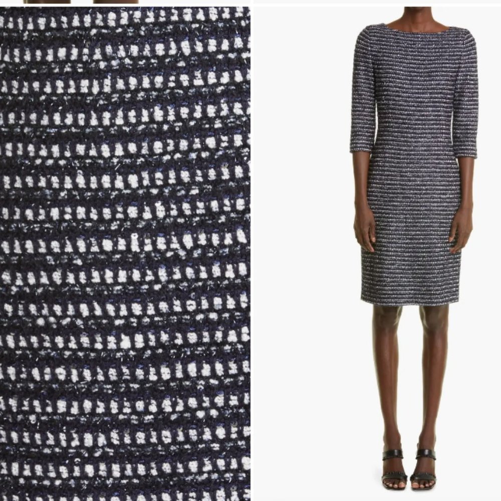 ST. JOHN COLLECTION INLAID SEQUIN TWEED BOUCLE KNIT SHEATH DRESS sz 4